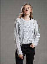 Fringed Solid Color Round Neck Long Sleeve Sweater