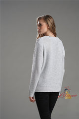 Fringed Solid Color Round Neck Long Sleeve Sweater