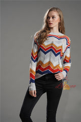 Round Neck Striped Rainbow Sweater