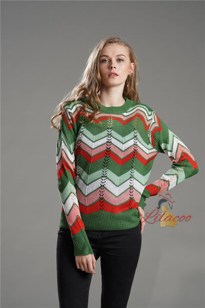 Round Neck Striped Rainbow Sweater