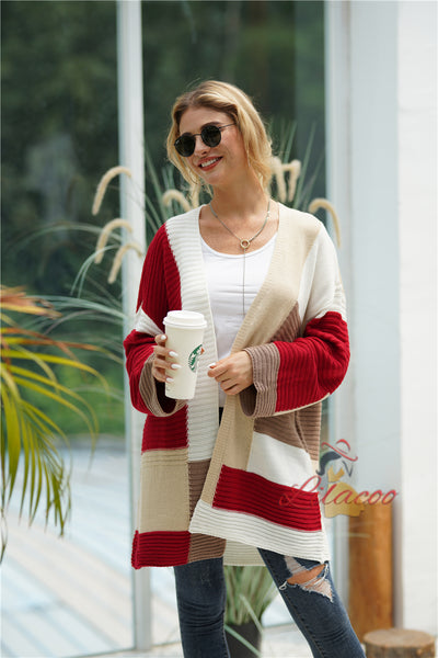 Spliced Loose Knit Plaid Sweater