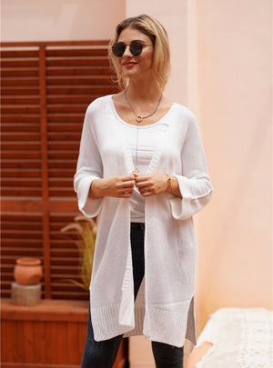 Medium and Long Solid Color Knitted Cardigan Sweater