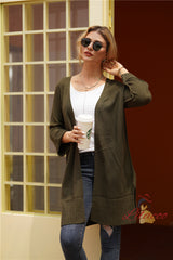 Medium and Long Solid Color Knitted Cardigan Sweater