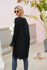 Medium and Long Solid Color Knitted Cardigan Sweater