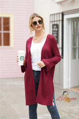 Medium and Long Solid Color Knitted Cardigan Sweater