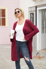 Medium and Long Solid Color Knitted Cardigan Sweater