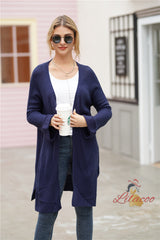 Medium and Long Solid Color Knitted Cardigan Sweater