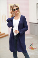 Medium and Long Solid Color Knitted Cardigan Sweater