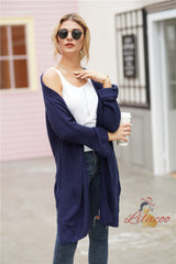 Medium and Long Solid Color Knitted Cardigan Sweater