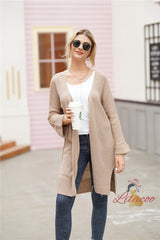 Medium and Long Solid Color Knitted Cardigan Sweater