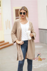 Medium and Long Solid Color Knitted Cardigan Sweater