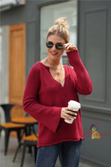 V-neck Loose Solid Color Pullover Sweater