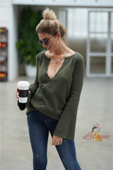 V-neck Loose Solid Color Pullover Sweater