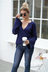 V-neck Loose Solid Color Pullover Sweater