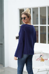 V-neck Loose Solid Color Pullover Sweater