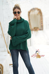 Solid Color Long Sleeve Loose High Neck Sweater