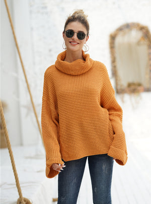 Solid Color Long Sleeve Loose High Neck Sweater