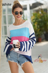 Spliced Loose Round Neck Striped Sweater