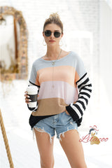 Spliced Loose Round Neck Striped Sweater