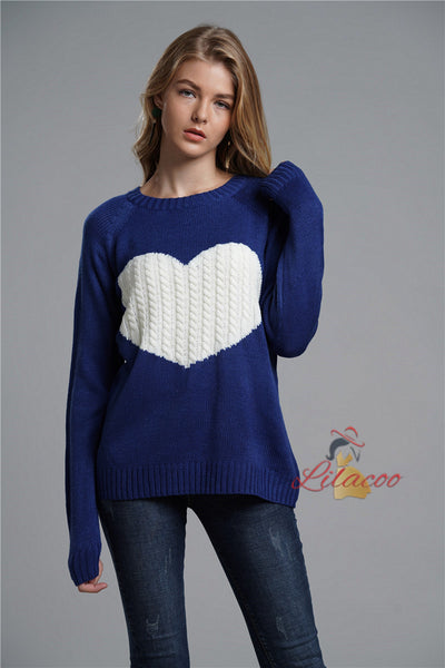 Loose-fitting Turtleneck Heart Sweater