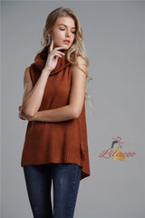 Pullover Sweater Loose Solid Color Turtleneck Vest