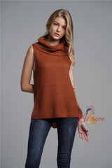 Pullover Sweater Loose Solid Color Turtleneck Vest