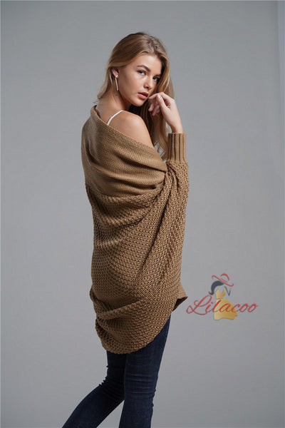 Knitted Cardigan Coat Bat Sleeve Sweater