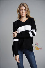 Loose V-neck Striped Sweater