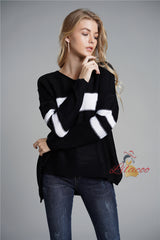 Loose V-neck Striped Sweater