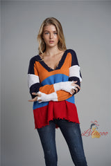 Knitwear V-neck Pullover Loose Rainbow Sweater