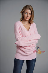 Solid Color Long Sleeve V-neck Sweater