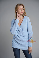 Solid Color Long Sleeve V-neck Sweater