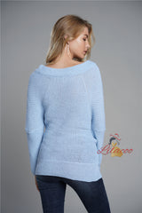 Solid Color Long Sleeve V-neck Sweater