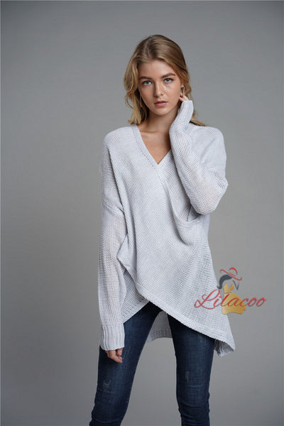 Long Sleeve Cross V-neck Sweater Pullover