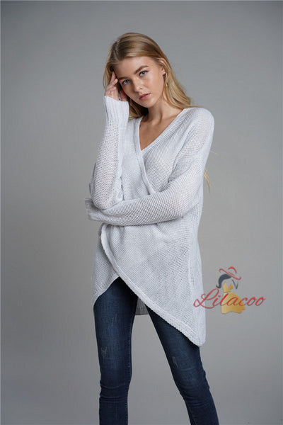 Long Sleeve Cross V-neck Sweater Pullover