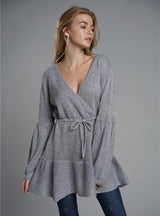 Solid Color Tie Rope V-neck Long Sweater Dress