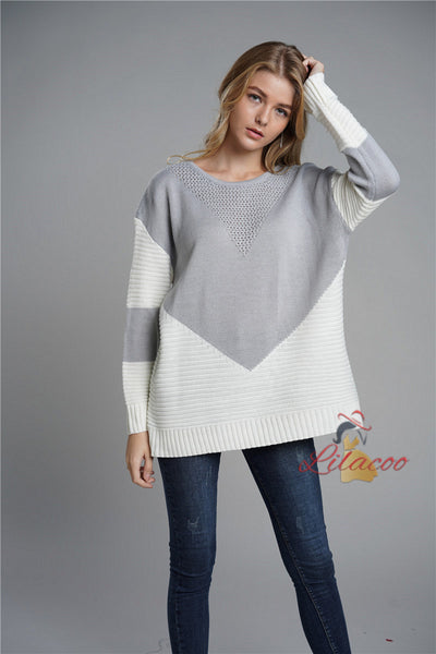 Fashion Loose Stitching Knitted Sweater