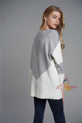 Fashion Loose Stitching Knitted Sweater