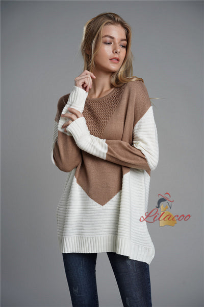 Fashion Loose Stitching Knitted Sweater