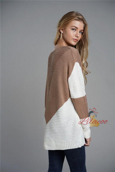 Fashion Loose Stitching Knitted Sweater