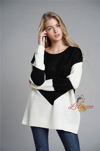 Fashion Loose Stitching Knitted Sweater