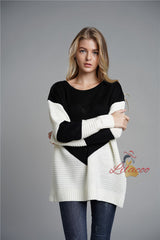 Fashion Loose Stitching Knitted Sweater