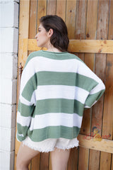 Color Matching Stripes Rolled Edges Sweater