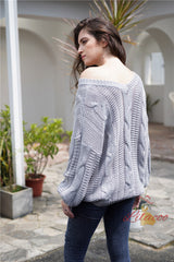 Thick Solid Color V-neck Long-sleeved Loose Sweater