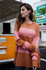 Round Neck Striped Pullover Loose Sweater