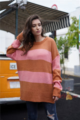 Round Neck Striped Pullover Loose Sweater