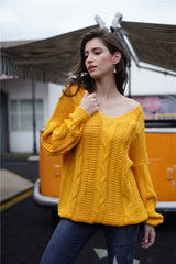 Thick Solid Color V-neck Long-sleeved Loose Sweater