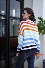 Rainbow Contrast Striped Round Neck Sweater