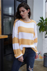 Color Matching Stripes Rolled Edges Sweater