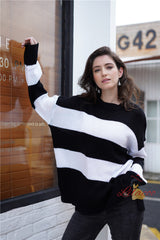 Round Neck Striped Pullover Loose Sweater